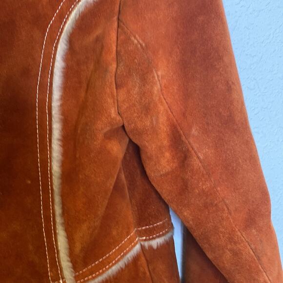 Vintage Penny Lane Rust Colored Suede Coat w/ Faux Fur Trim Snap Closure Sz XS - Picture 7 of 16